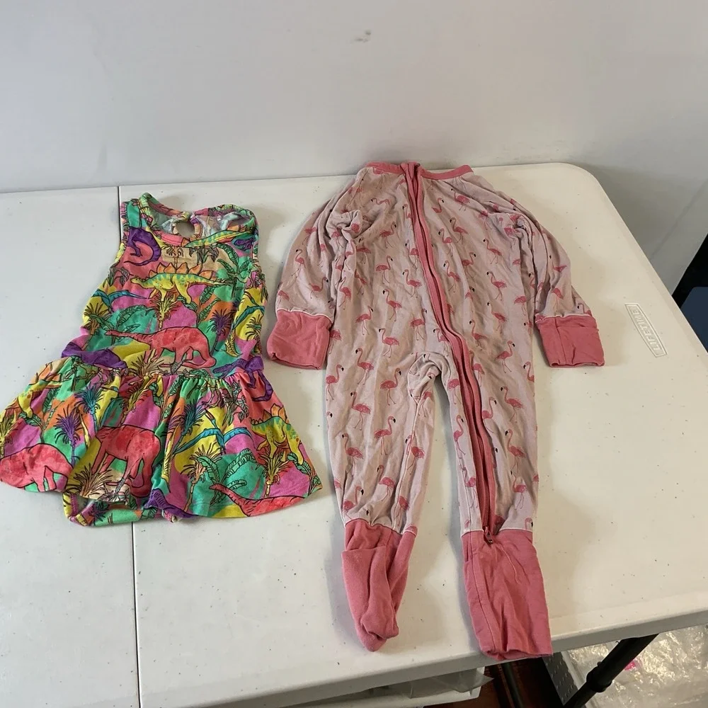 Lot of 2 Sz 12-18 Months‎ Emerson Bums Roses Zippie Play Dress Girls Bamboo